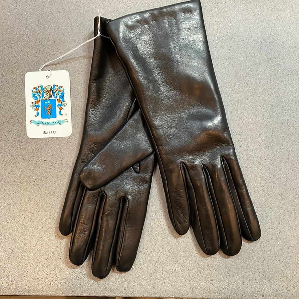 Portolano black leather cashmere lined gloves